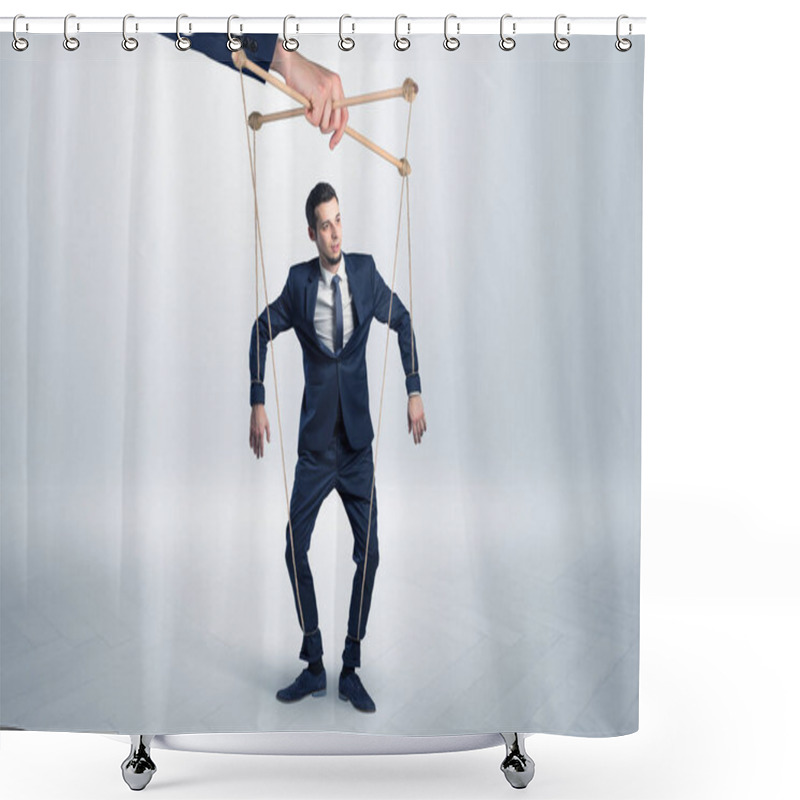 Personality  Puppet Businessman Leaded By A Huge Hand Shower Curtains