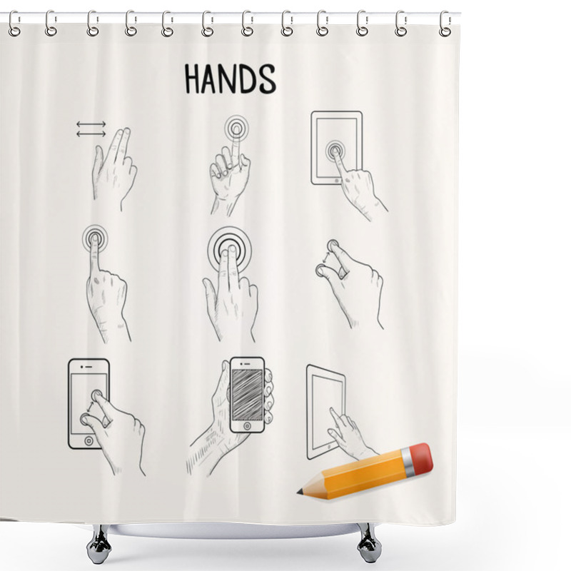 Personality  Hand Drawn Hands With Mobile Phone Shower Curtains