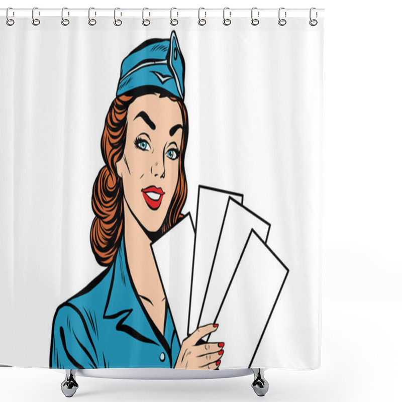 Personality  Girl Retro Stewardess With White Forms Brochure Ticket Shower Curtains