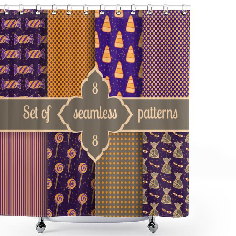 Personality  Set Seamless Backgrounds Of Sweet And Geometric Patterns. Collection Halloween Candy Shower Curtains