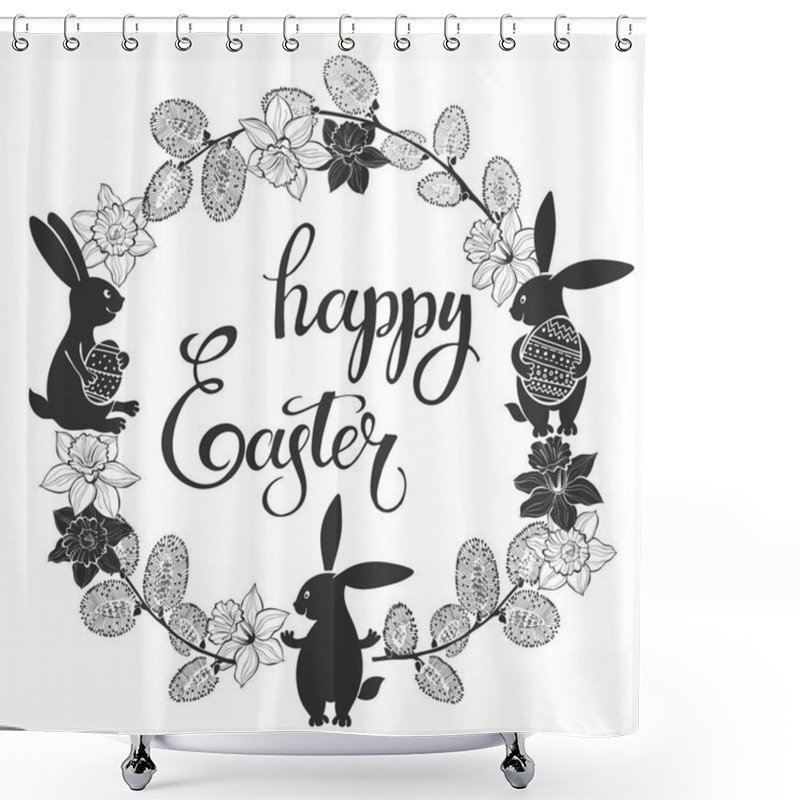 Personality  Round Frame With Cute Easter Bunnies Shower Curtains