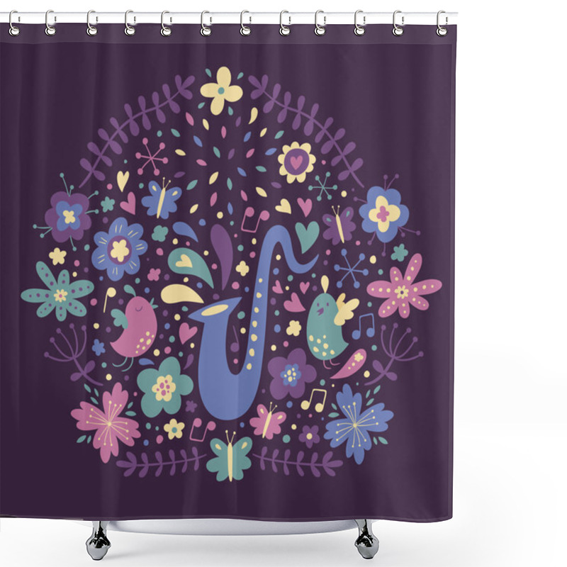 Personality  Floral Design Element With Saxophone Shower Curtains