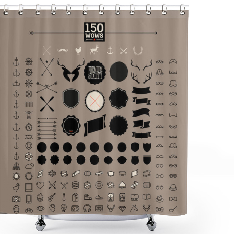 Personality  Hipster Icon, Label, Badge, Sticker! Wow! All You Need! Shower Curtains