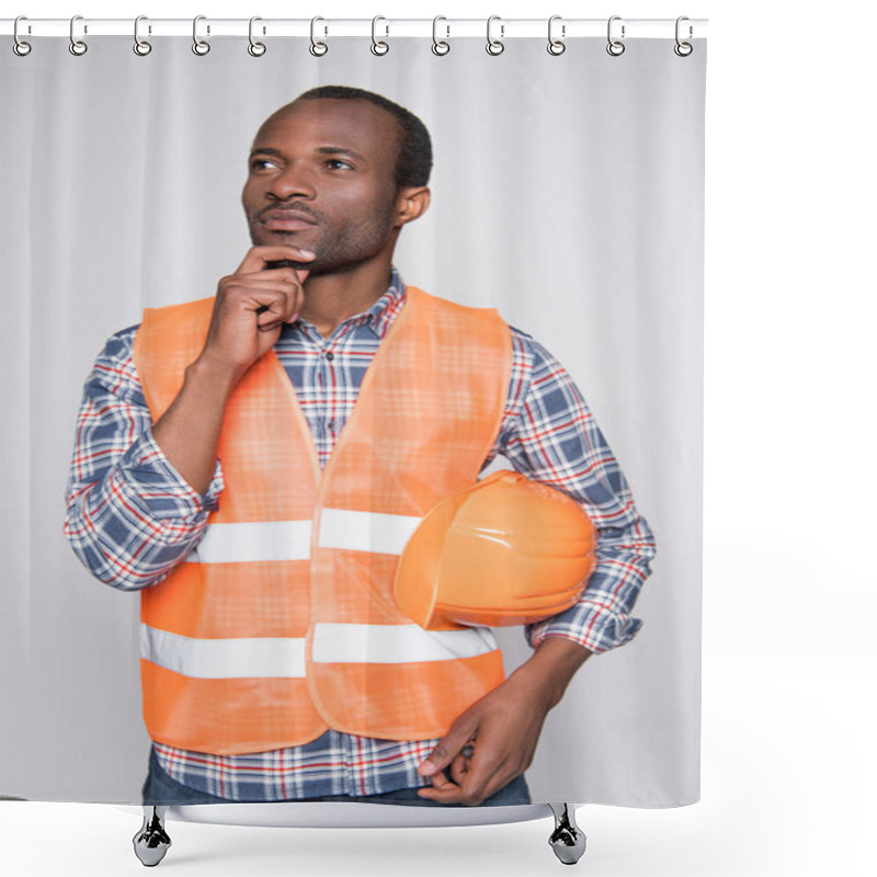 Personality  Thoughtful Construction Worker   Shower Curtains