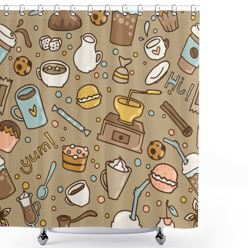 Personality  Doodle Coffee Seamless Pattern Shower Curtains