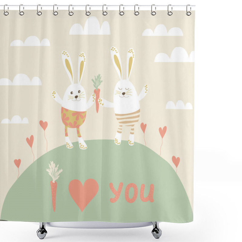 Personality  Romantic Card With Cute Rabbits In Love. Shower Curtains