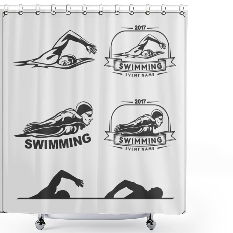 Personality  Set Of Swimming Emblems, Labels And Design Elements.  Shower Curtains