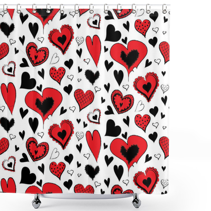 Personality  Valentine's Day Artistic Hand Drawn Hearts Background. Vector Seamless Pattern Shower Curtains