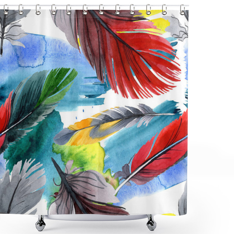 Personality  Colorful Bird Feather From Wing Isolated. Watercolour Drawing Fashion Aquarelle. Fabric Wallpaper Print Texture. Shower Curtains