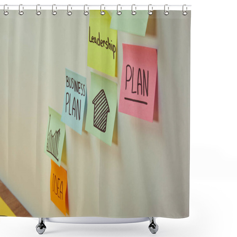 Personality  Paper Stickers With Words Business Plan, Leadership And Idea On Wall Shower Curtains