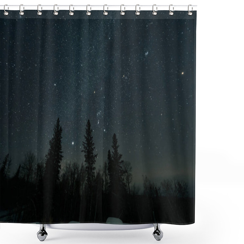 Personality  Star Filled Night Sky With The Milky Way And Several Constellations Over A Forest Silhouette. Shower Curtains