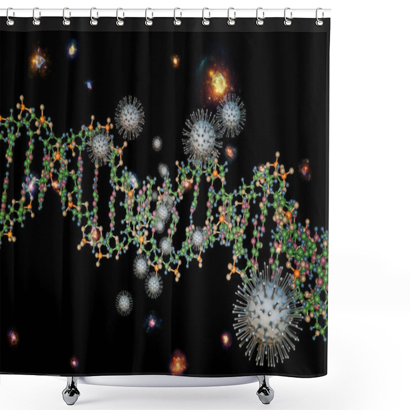 Personality  Coronavirus Logic. Viral Epidemic Series. 3D Illustration Of Coronavirus Particles And Micro Space Elements On The Theme Of Virus, Epidemic, Infection, Disease And Health Shower Curtains