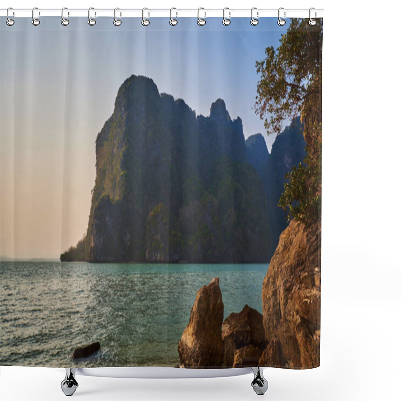 Personality  Beautiful Ocean And Limestone Rocks.  Tropical Landscape. Shower Curtains