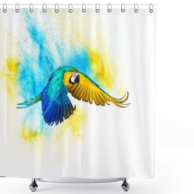 Personality  Colourful Flying Parrot Isolated On White  Shower Curtains