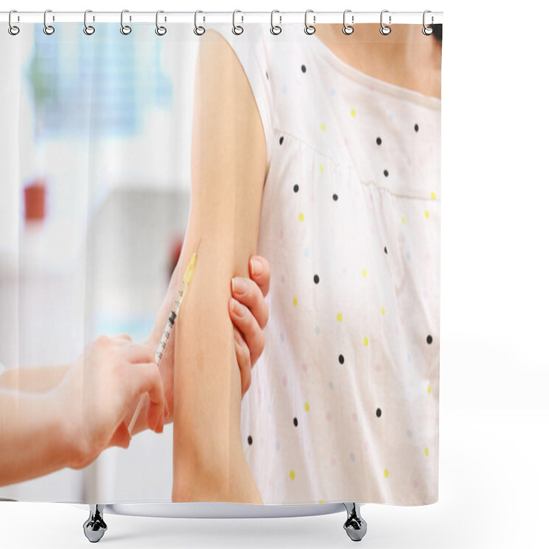 Personality  Vaccination In Human Hand Shower Curtains