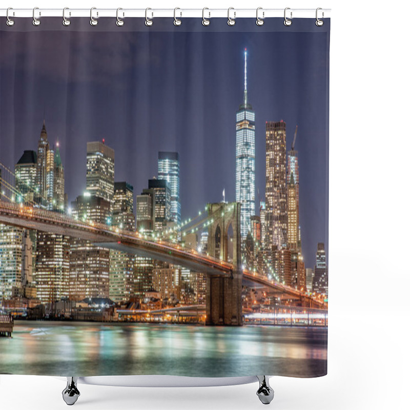 Personality  Brooklyn Bridge And New York City Downtown In Twilight Shower Curtains