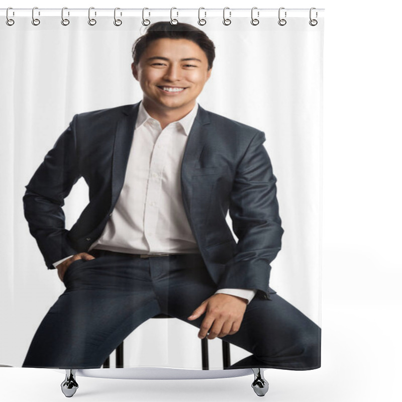 Personality  Smiling Businessman Sitting Down Shower Curtains