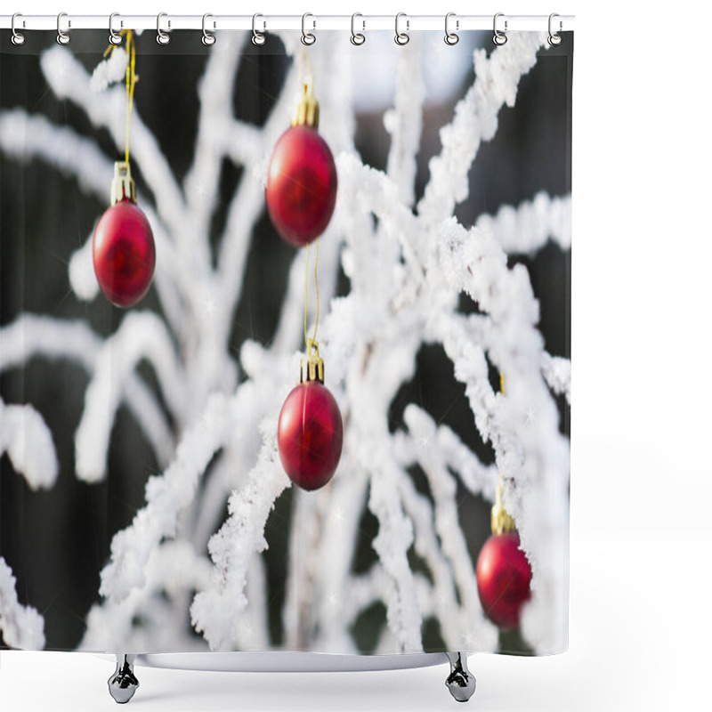 Personality  Christmas Of Winter - Red Christmas Balls And Snowy Branch. Winter Holidays Concept Shower Curtains