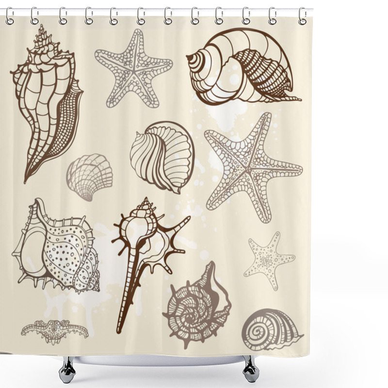 Personality  Sea Collection. Hand Drawn Vector Illustration Shower Curtains