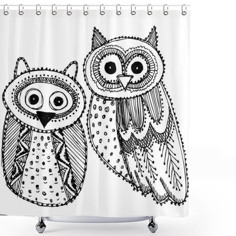 Personality  Cute Owls Sketch Shower Curtains