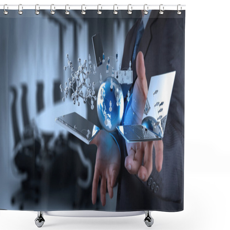 Personality  Businessman Working On Modern Technology Shower Curtains