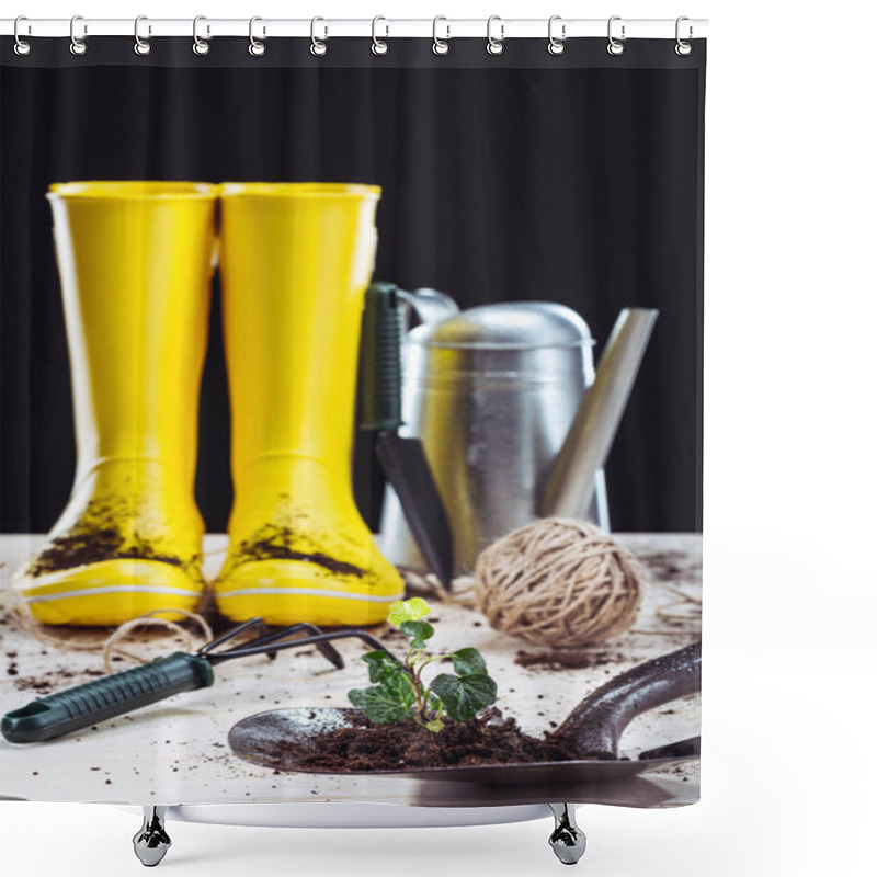 Personality  Rubber Boots And Garden Tools  Shower Curtains