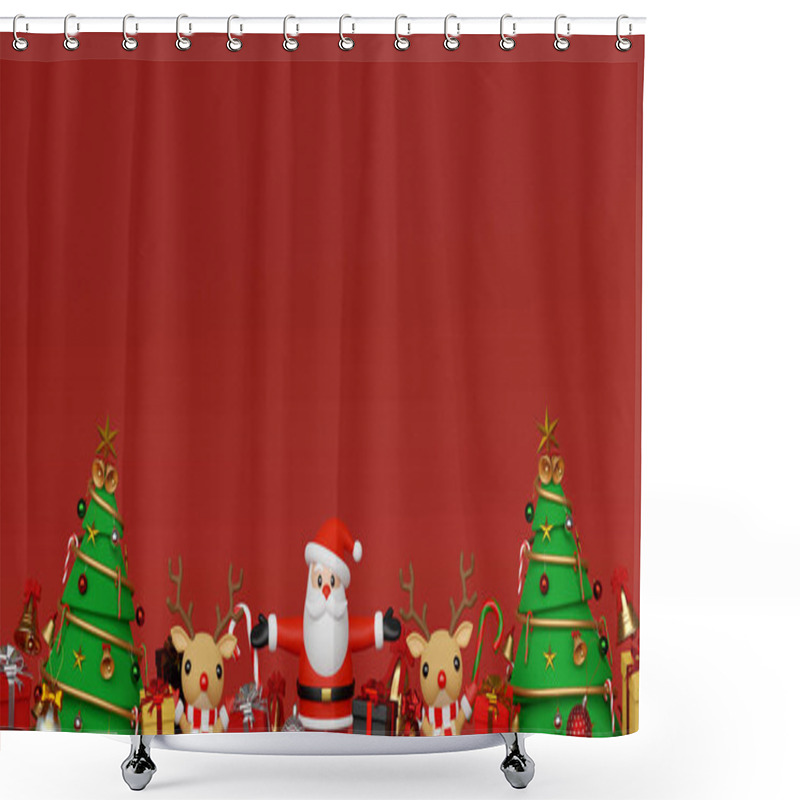 Personality  Merry Christmas And Happy New Year, Background Of Santa Claus And Reindeer With Christmas Gifts, 3d Rendering Shower Curtains