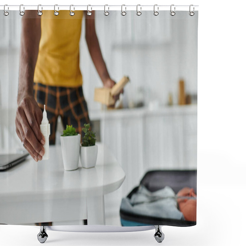 Personality  A Young African American Man Effortlessly Blends Productivity And Creativity While Organizing His Workspace. Shower Curtains