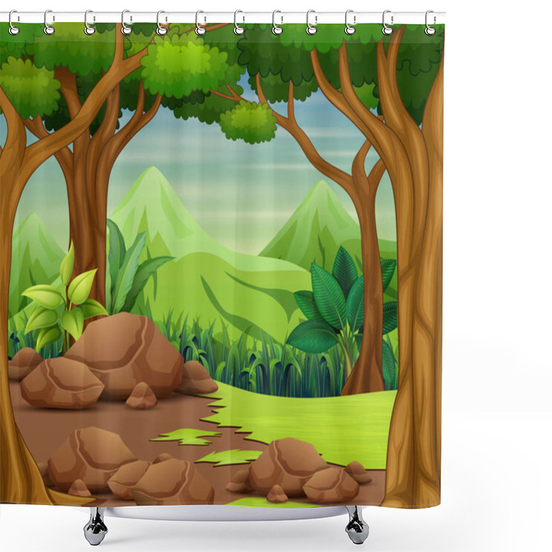 Personality  Forest Scene With Trees And Beautiful Landscape Background Shower Curtains