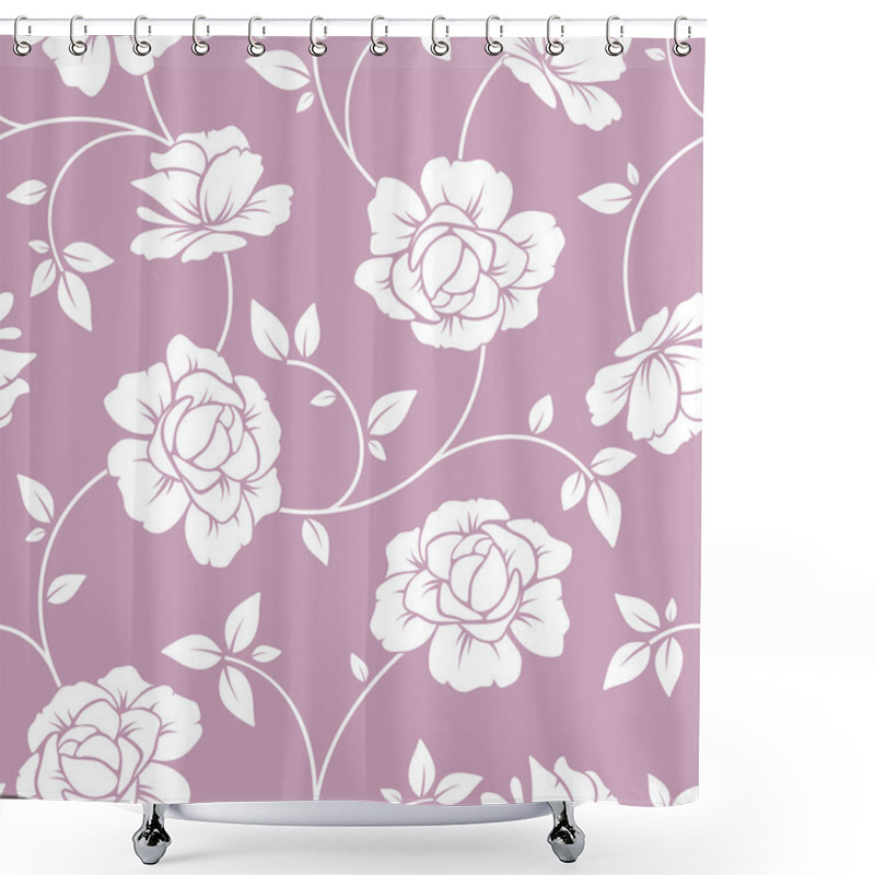 Personality  Seamless White Floral Pattern On Purple. Vector Illustration. Shower Curtains