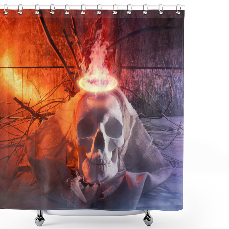 Personality  Skull With Cloth And Fire. Shower Curtains