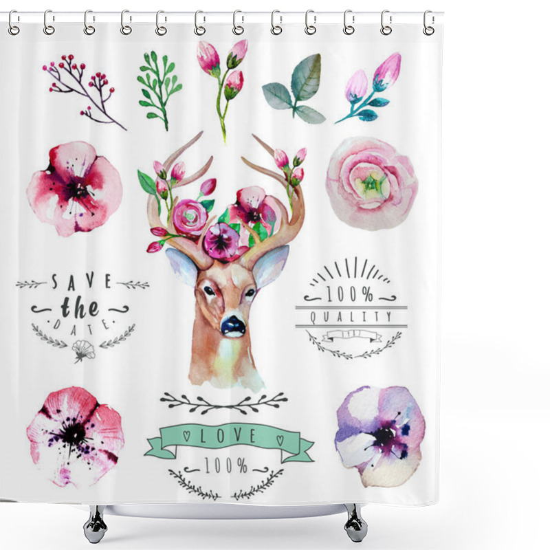 Personality  Floral Set With Deer Shower Curtains