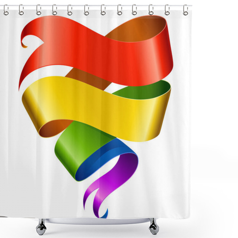 Personality  Vector Rainbow Ribbon In The Shape Of Heart Shower Curtains