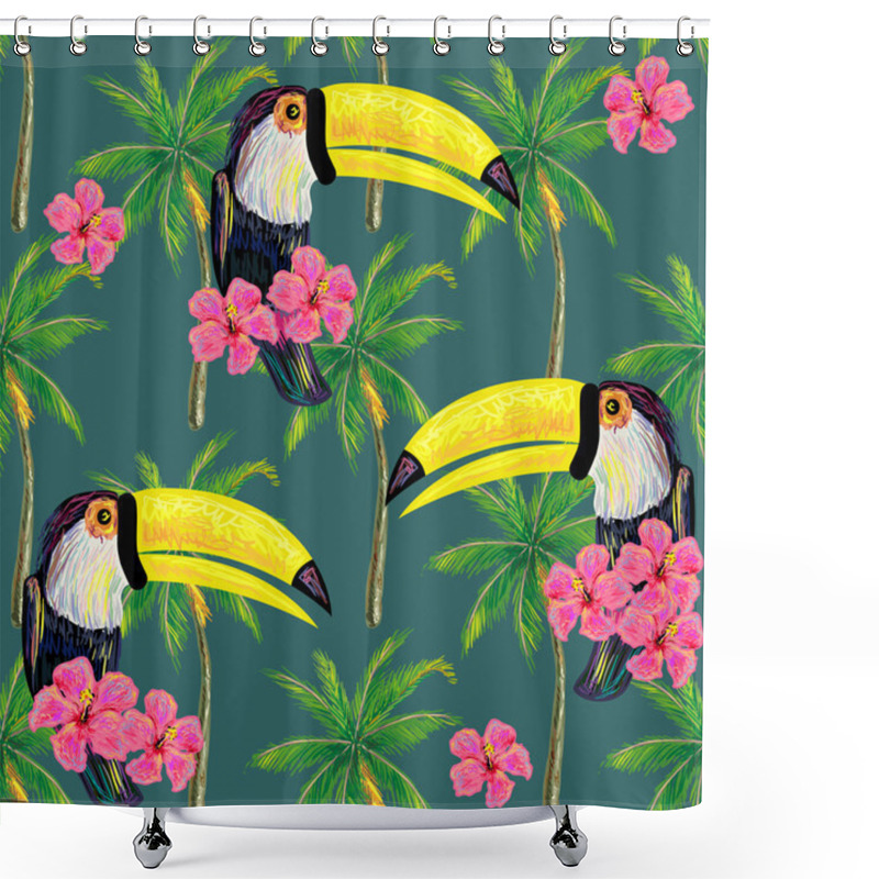 Personality  Jungle Pattern With Toucan Exotic Birds Shower Curtains