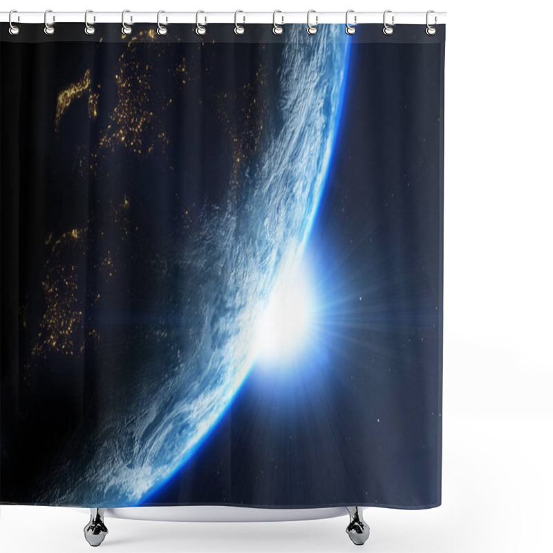 Personality  Earth Planet With Sun Viewed From Space , 3d Render Of Planet Earth, Elements Of This Image Provided By NASA Shower Curtains