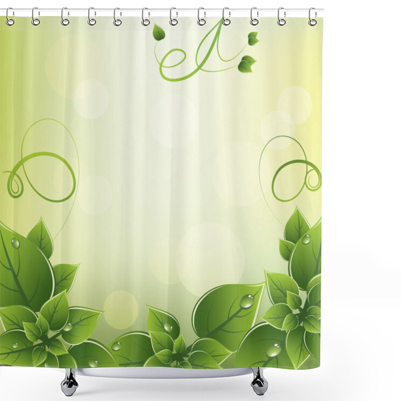 Personality  Vector Frame With Fresh Green Leaves Shower Curtains