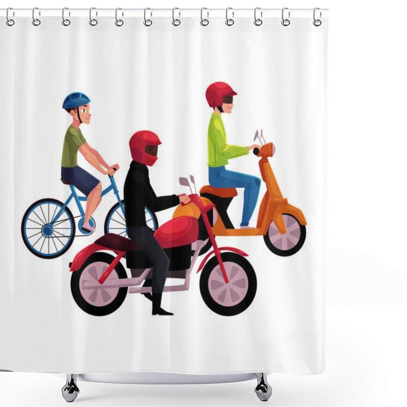 Personality  Motorcycle, Scooter And Bicycle Drivers, Riders Wearing Helmet, Side Vew Shower Curtains