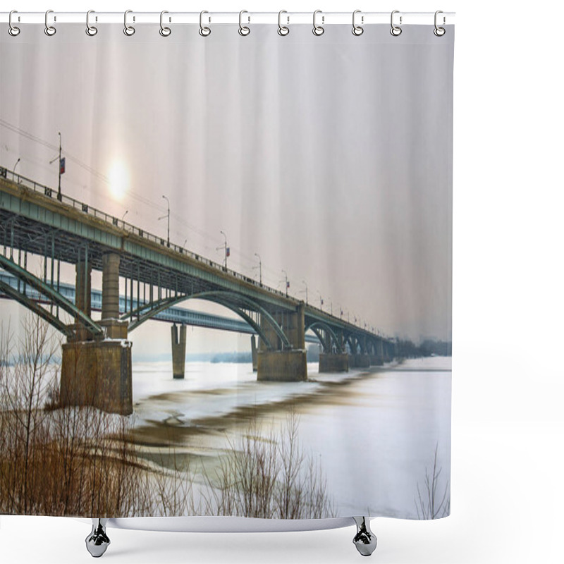 Personality  Indoor Metro Bridge And Road Of The October Bridge Across The Ob Shower Curtains