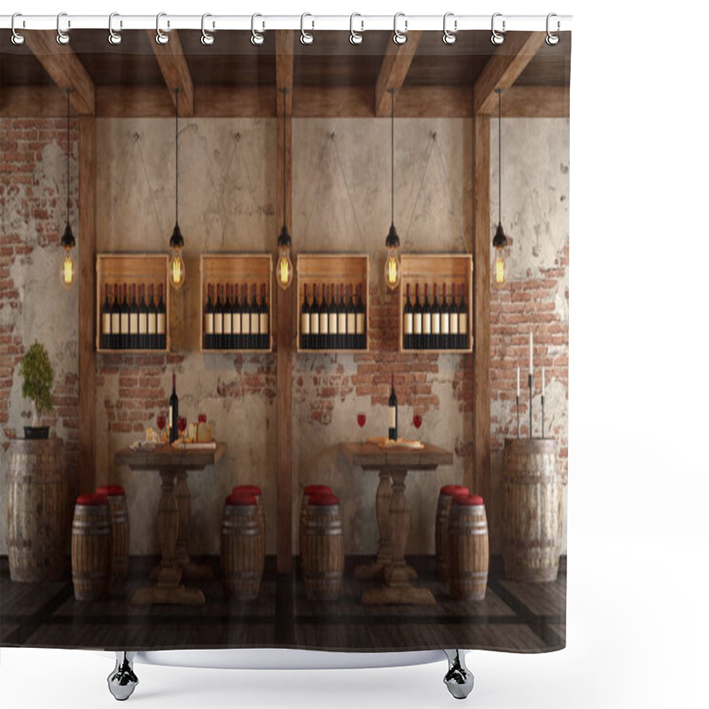 Personality  Wine Cellar With Dining Table For Tasting Shower Curtains