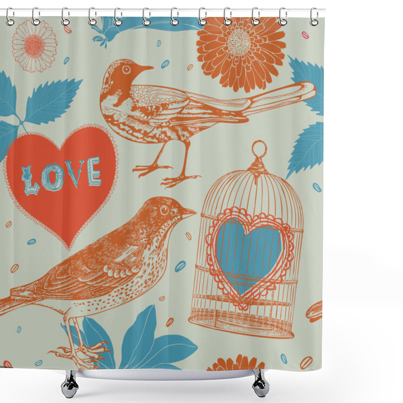 Personality  Birds, Cages And Flowers. Shower Curtains