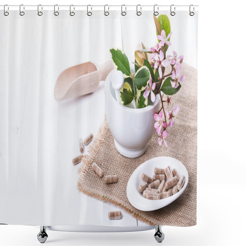 Personality  Herbal Medicine Capsules Over White Shower Curtains