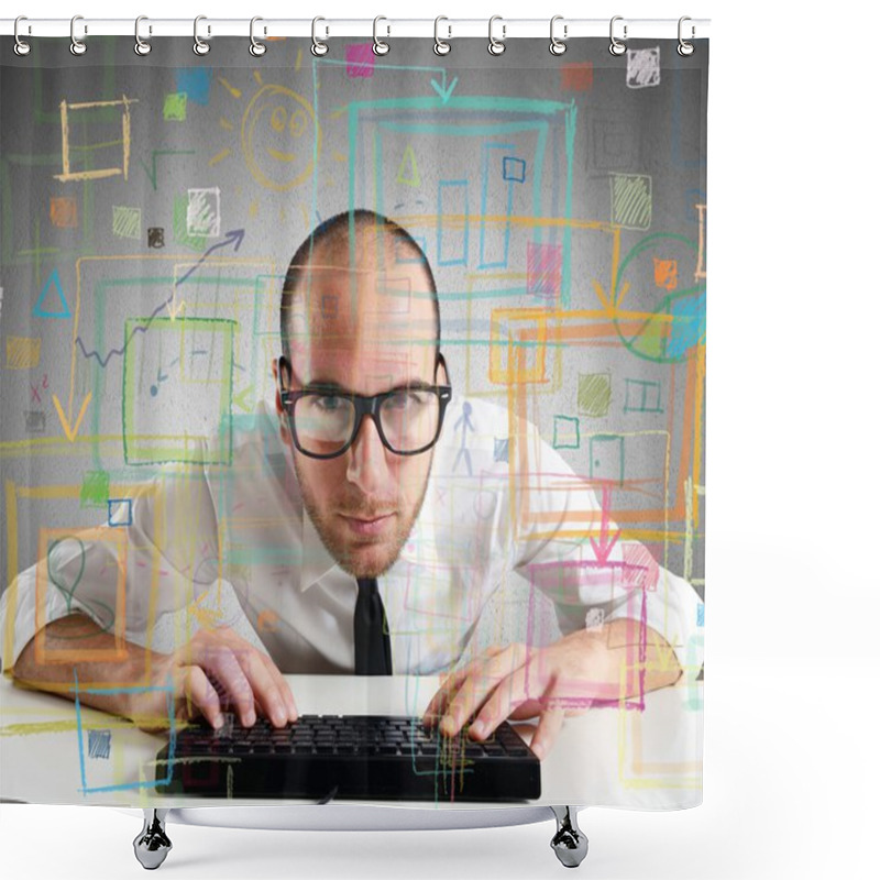 Personality  Businessman Checking Statistics And Diagrams Shower Curtains