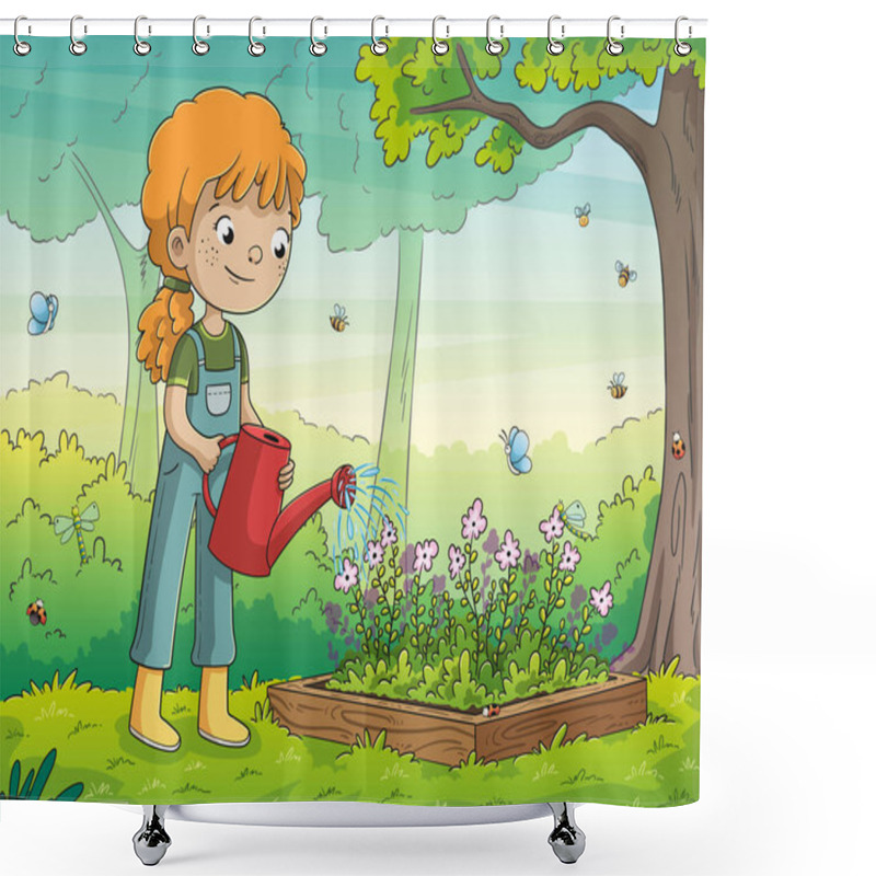 Personality  Girl Watering Flowers Shower Curtains