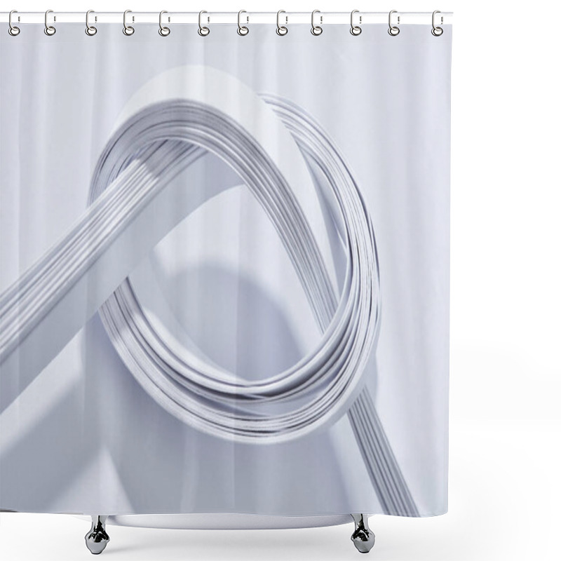 Personality  Close Up View Of Paper Stripes In Knot On White Background Shower Curtains