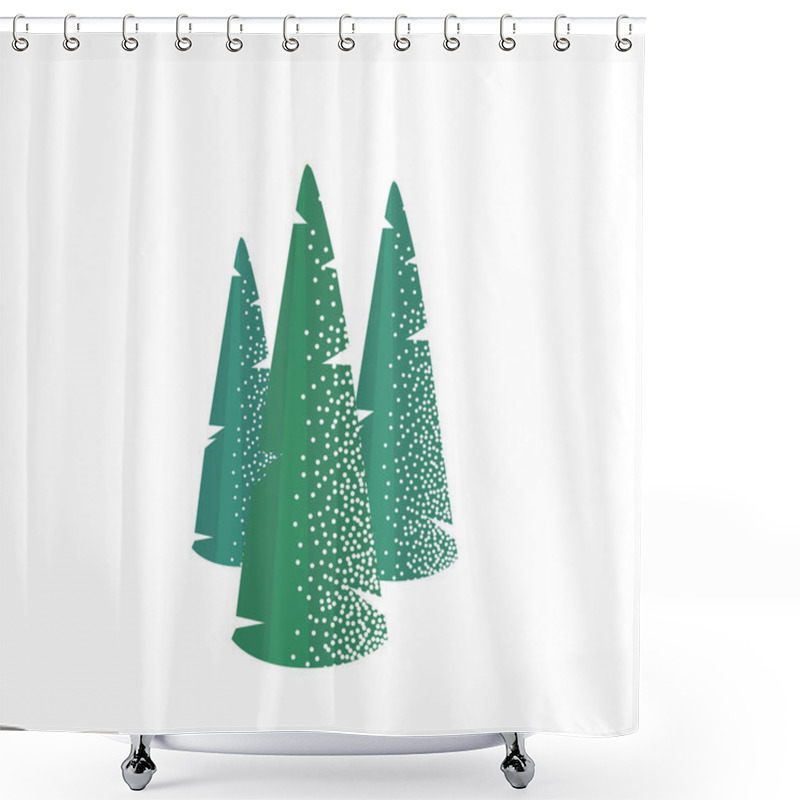 Personality  Fir Tree With Snow Texture. Pine Xmas Vector Illustration Isolated On White Background. Simple Flat Cartoon Green Spruce Plant For Christmas Decorating. Shower Curtains