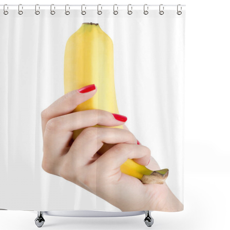 Personality  Woman With Red Nails Holding Banana. Shower Curtains