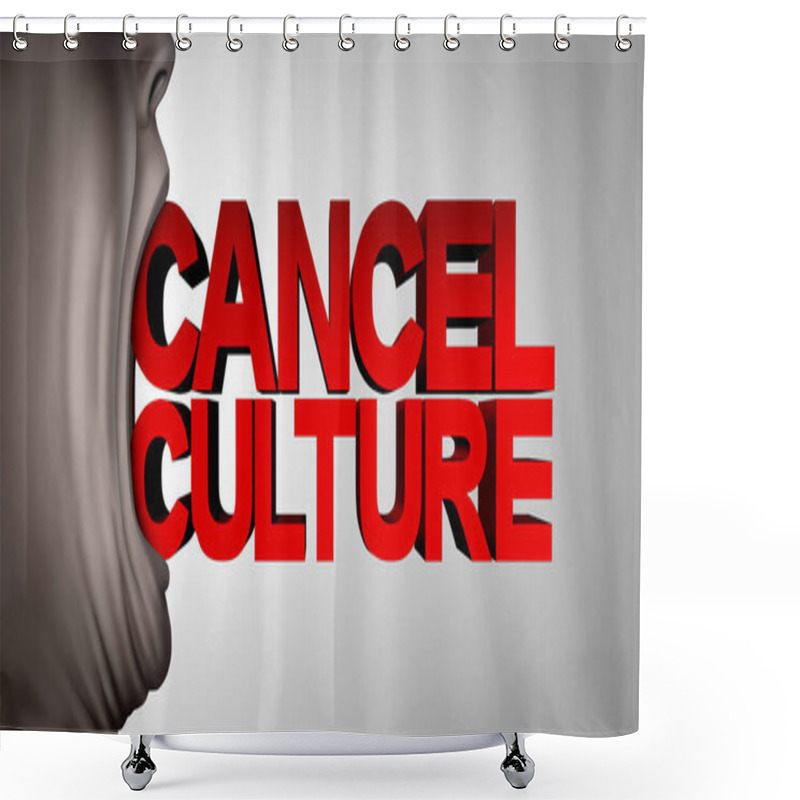 Personality  Cancel Culture Media Censorship Concept Or Restricted Speech And  Thought Control And Canceling Or Restricting Opinions That Are Offensive Or Controversial To The Public With 3D Illustration Elements. Shower Curtains