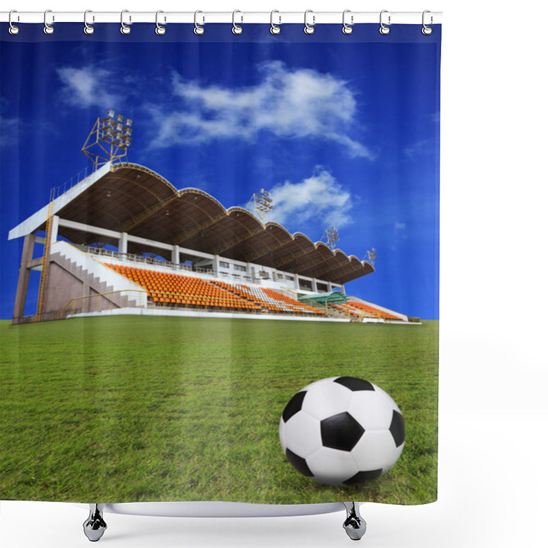 Personality  Soccer Football On Green Field With Stadium Background Shower Curtains