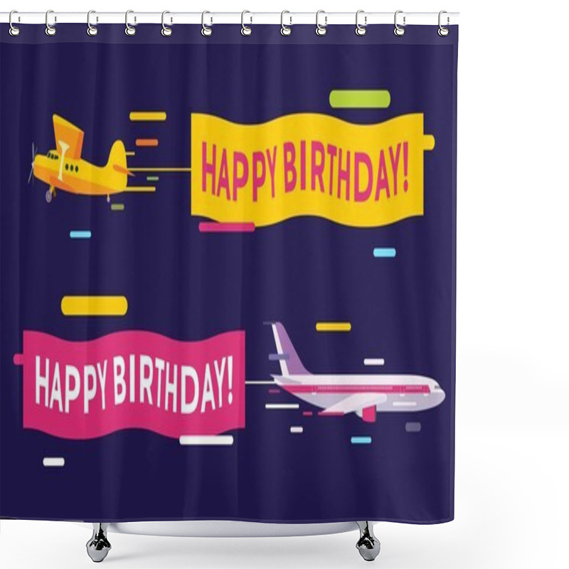 Personality  Plane Flying With Advertising Banners Shower Curtains