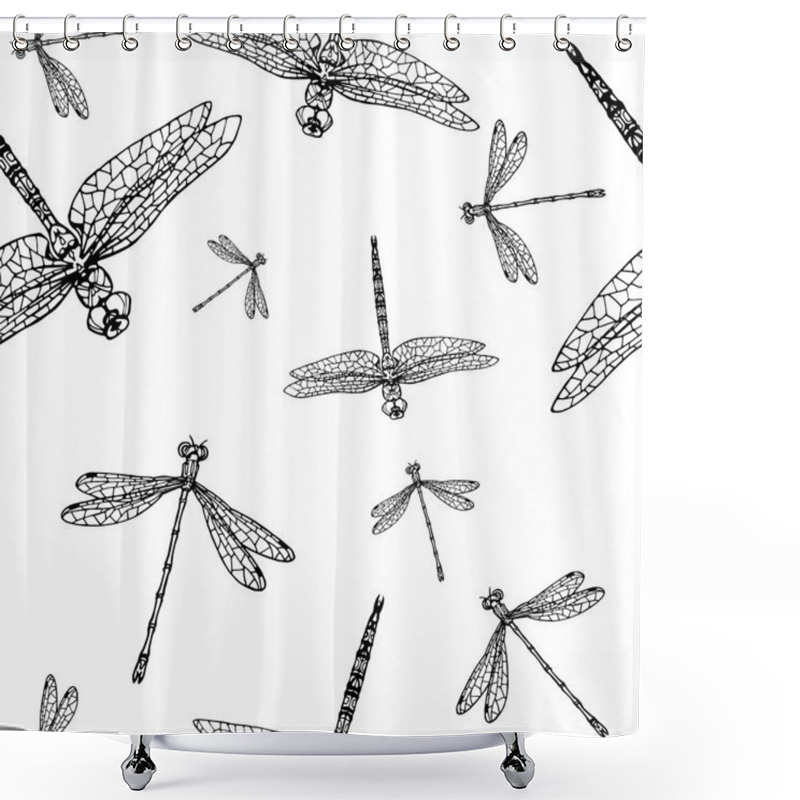 Personality  Seamless Pattern With Dragonflies Shower Curtains